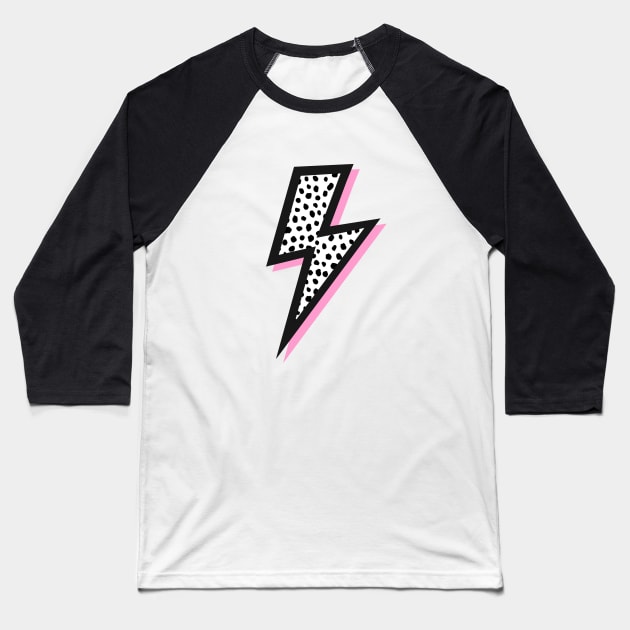 Dalmatian Spots, Black and Pink, Lightning Bolts Baseball T-Shirt by OneThreeSix